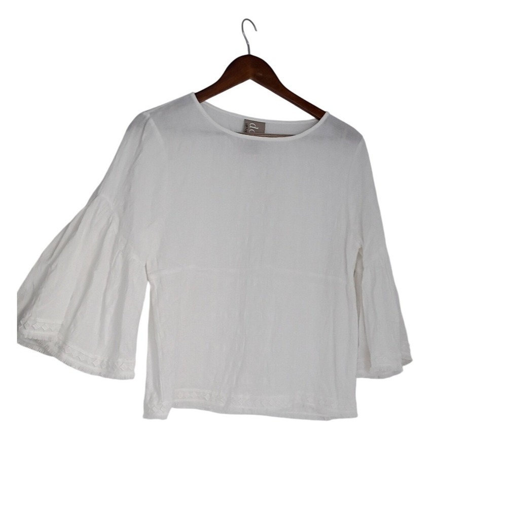 Dolan Left Coast White 100% Cotton Gauze Bell Sleeve Lace Trim Boho Blouse S